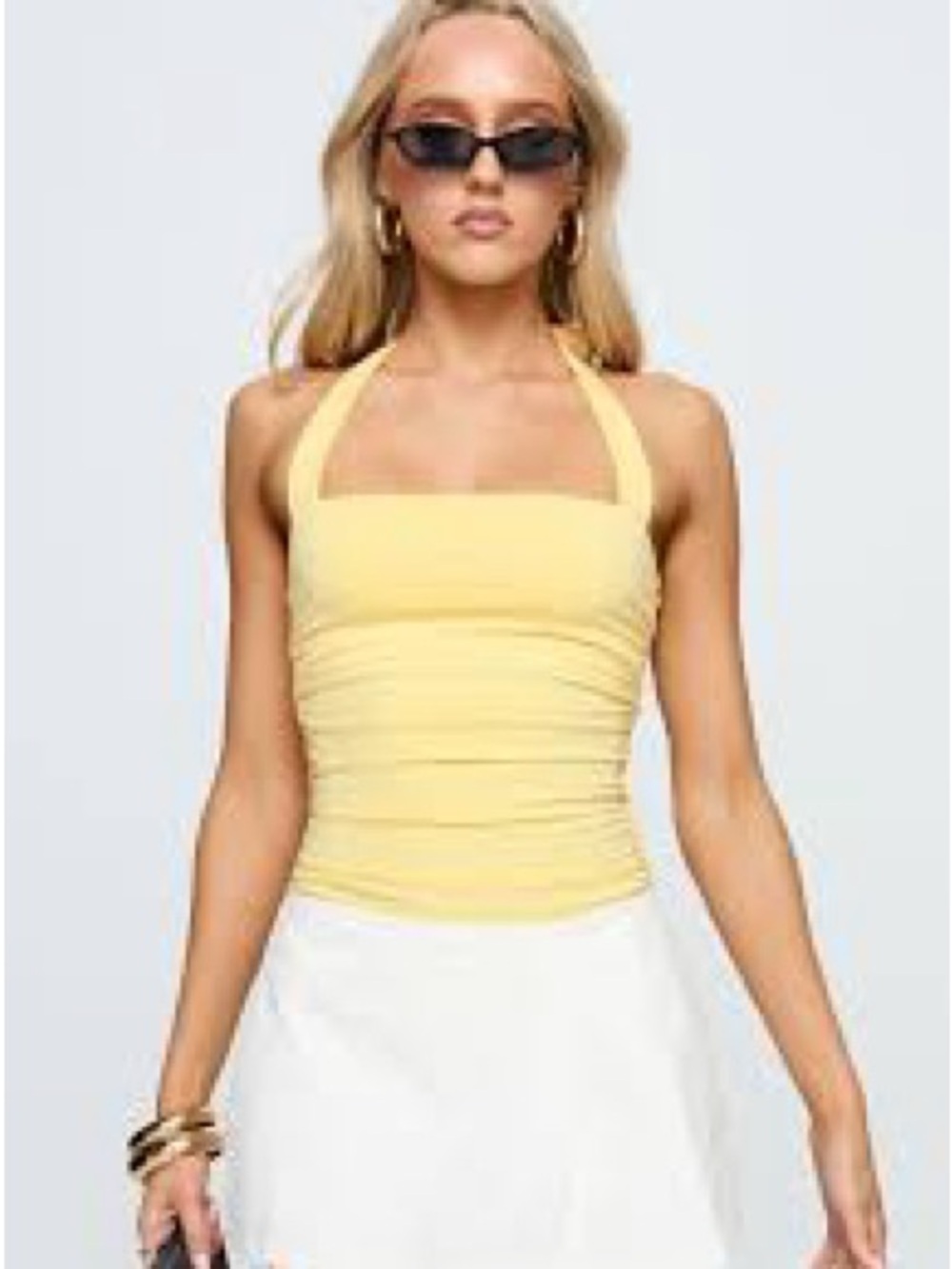 Buttercup Yellow Halter Ruched Tank - Picture 2 of 8